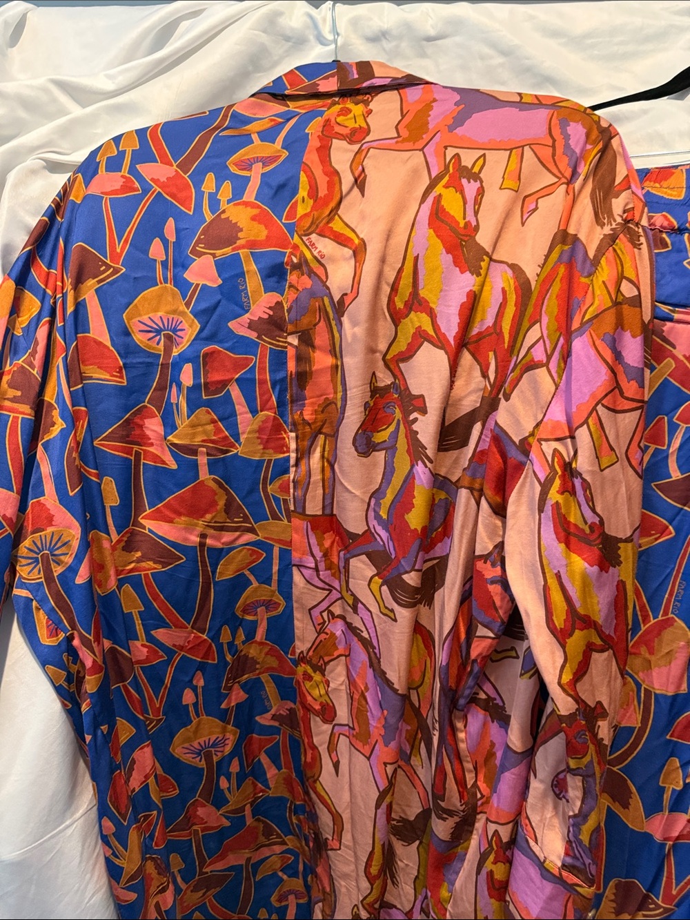 FARM Rio Blue, Pink & Orange Equestrian Mixed-Print Button Down Blouse Pants Set - Picture 12 of 12
